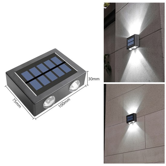 2pcs Solar Wall Lamp 2 Colors Outdoor Waterproof Up Down Luminous Night Light for Garden Courtyard Cold White