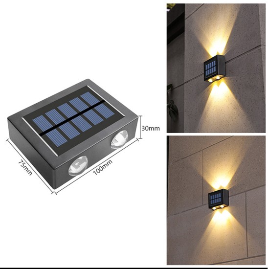 2pcs Solar Wall Lamp 2 Colors Outdoor Waterproof Up Down Luminous Night Light for Garden Courtyard Warm White