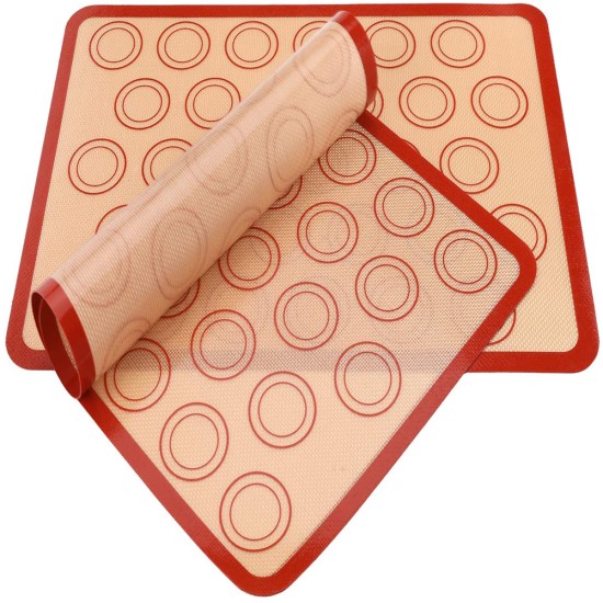 2pcs/pack Silicone Baking  Mat Non-stick Baking Sheet Perfect Baking Pad Cookie Kit Medium (30 circles with red border) 42*29.5