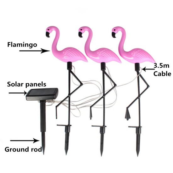 3 LEDs Solar-power Garden Light Flamingo Lawn Lamp Waterproof Night Light for Outdoor Garden Decoration  white light