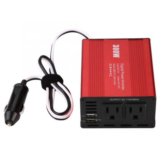 300W Car Power Inverter Converter DC12V to AC110V Adapter Dual USB Charging Port  U.S. regulations