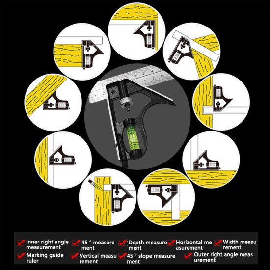 300mm Angle Ruler Built-in Spirit Level 45 Degree Woodworking Measuring Tools Set