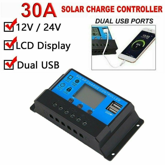 30a Solar Panel Battery Charge Controller 12v/24v Lcd Regulator Automatic Dual Usb Basic model YJSS-30A