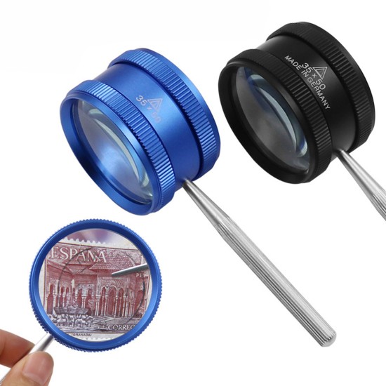 35x 50mm Handheld Magnifier Optical Glass Magnifying Glass for Antique Jewelry Amber Diamond Jade Appraisal Blue