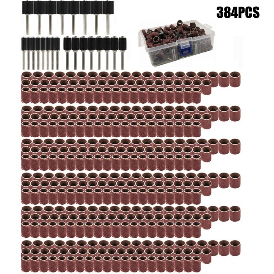 384pcs Drum Sander Set Including 360pcs Nail Sanding Band Sleeves 24pcs for Dremel Rotary Tool