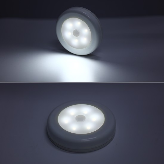 3Pcs 6LEDs Silver Color Round Shape Induction Round Shape Light for Cabinet Closet  White light_6LED