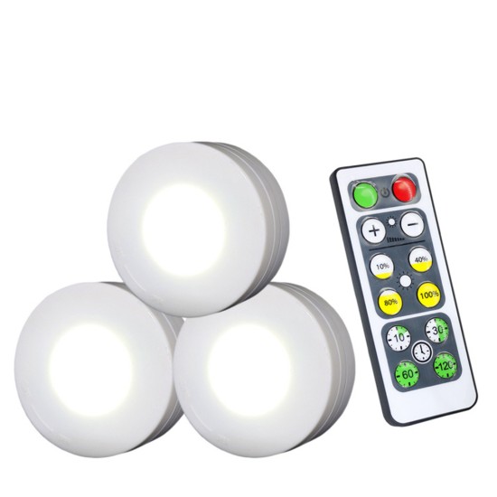 3Pcs Wireless LED Lights Closet Lights with Remote Control Pat Light for Kitchen Under Cabinet Lighting white light 6500K