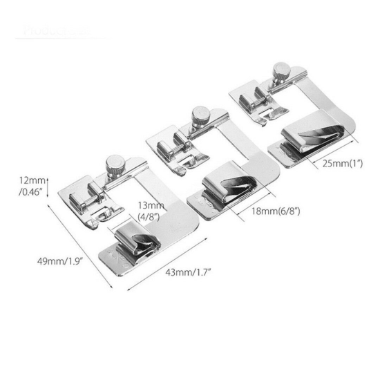 3Pcs/Set Home Sewing Machine Foot Presser Rolled Hem Feet for Brother Singer(Sliver)