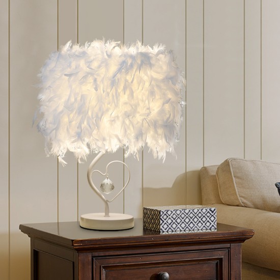 3W LED White Feather Heart Shape Crystal Table Lamp for Bedside Reading Room Sitting Room