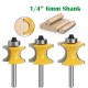 3pcs Half Round Bearing Woodworking Milling Cutter Carbide Tipped Edge Cutting Bits 6mm Shank Diameter