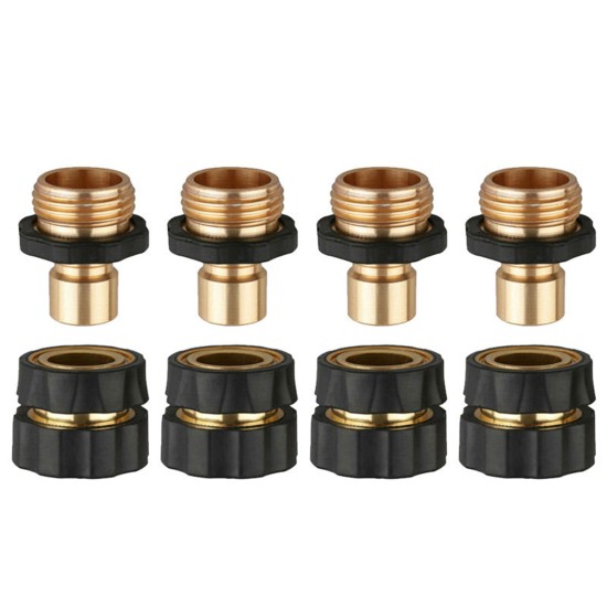 4 Pair 3/4 Inch Garden Hose Fitting Quick Connector Male Female Set Brass Hose Fitting Adapter Connector Kit