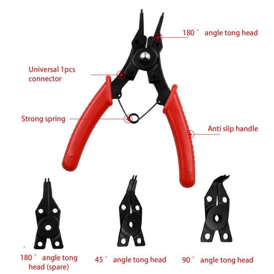 4-in-1 Multifunctional Snap-Ring Pliers Multi Crimp Tool Ring Remover Retaining Circlip Pliers Red