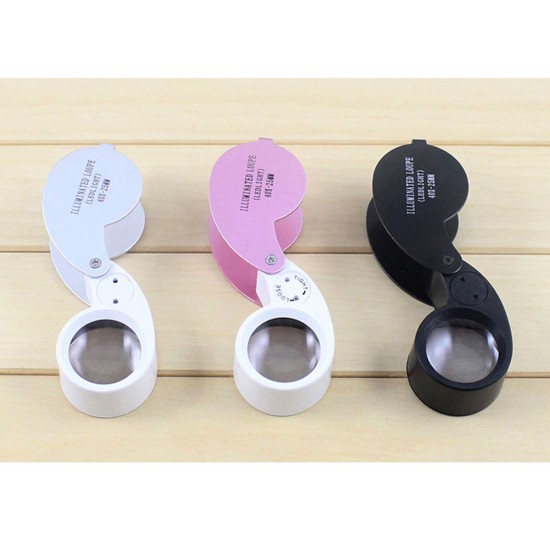 40x 25mm Handheld Folding Jewelry Loupe with Double Led Light for Antique Collection Craft Appreciation pink