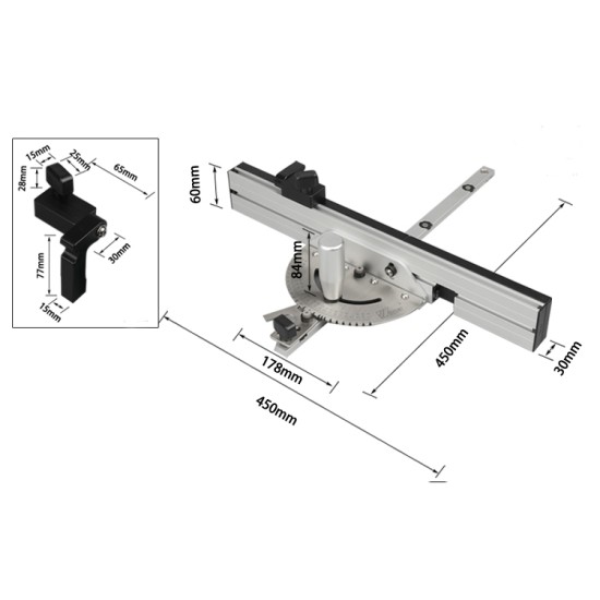 450mm Miter Gauge with Track Stop Table Saw Router Miter Gauge Sawing Assembly Ruler Copper handle push handle