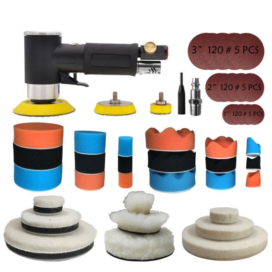 48pcs 2" 3" Eccentric Pneumatic Sander Kit 90-degree Right Angle Polisher Black