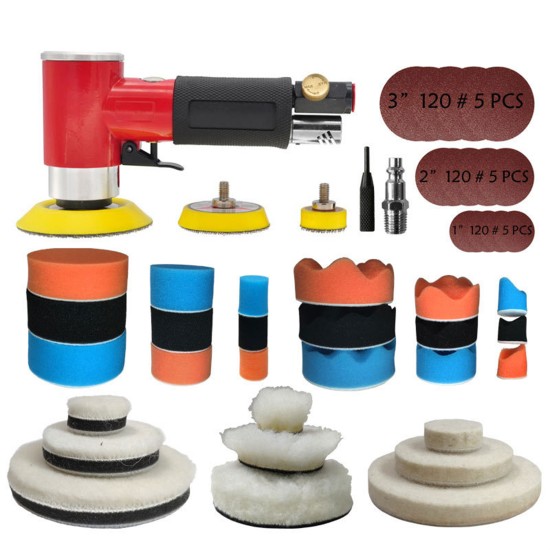 48pcs 2" 3" Eccentric Pneumatic Sander Kit 90-degree Right Angle Polisher Red