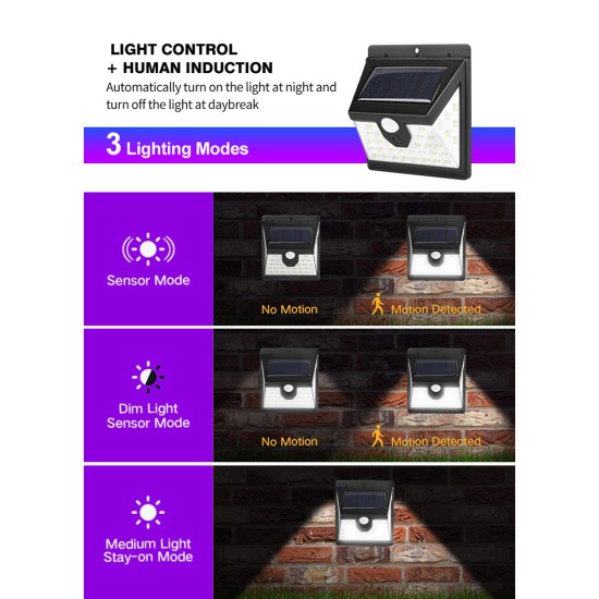 4Pcs Solar Powered Wall Lamp Motion Sensor 40LEDs IP65 Waterproof for Outdoor Garden Yard