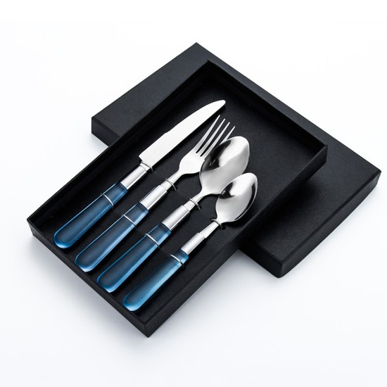 4Pcs/Set Stainless Steel Cutlery Set Cutter Fork Spoon with Handle 4pcs/set