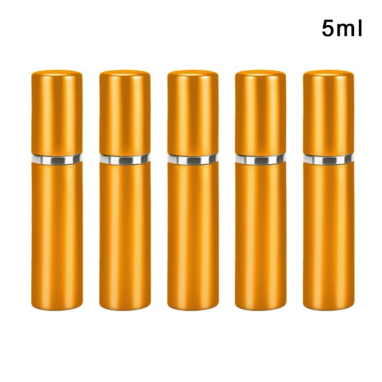 5 Pcs/set 5ml Travel Cosmetic Bottle Portable Anodized Aluminum Empty Perfume Sub-bottle Golden