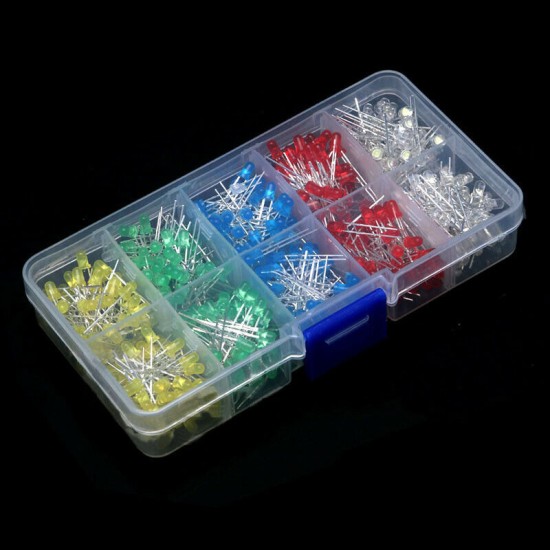 500pcs 3MM Diodes Led Diodes Kit 5 Colors In Individual Boxes