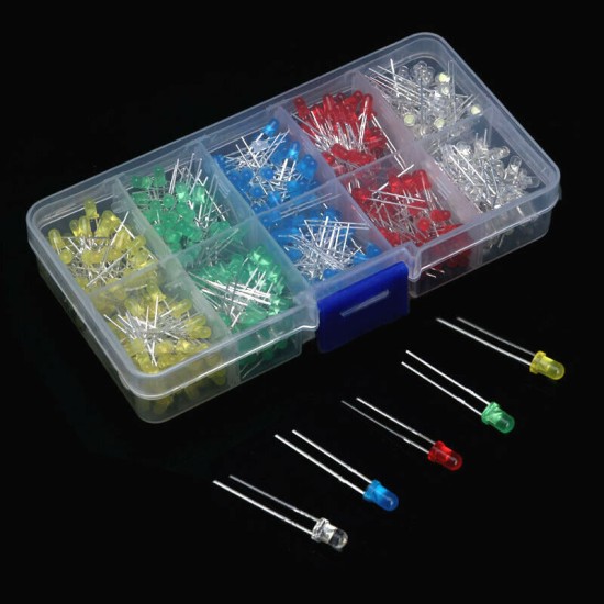 500pcs 3MM Diodes Led Diodes Kit 5 Colors In Individual Boxes