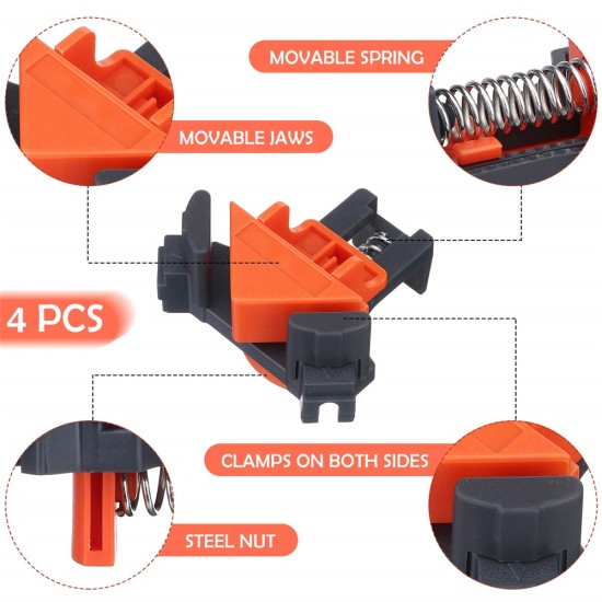 60/90/120 Degree Right Angle Clamp Corner Mate Woodworking Hand Fixing Clips Picture Frame Corner Clip Positioning Tools   Orange