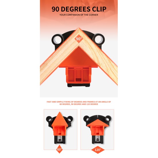 60/90/120 Degree Right Angle Clamp Corner Mate Woodworking Hand Fixing Clips Picture Frame Corner Clip Positioning Tools   Orange