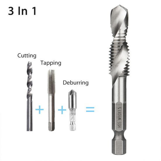 6Pcs M3-M10 1/4in Hot Composite Tap Thread Spiral Screw Hex HSS Screw Drill Bit(Silver)