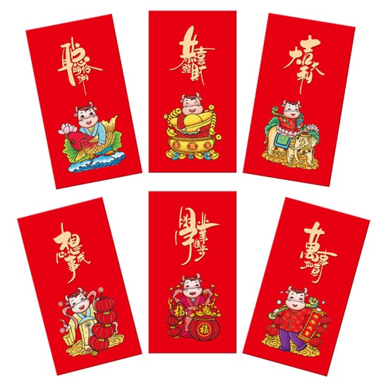 6pcs Chinese Red  Envelope  New  Year Spring Festival Birthday Red Gift  Envelope 1#