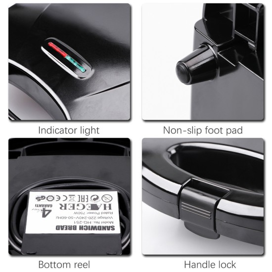 750w Household Pressure Toaster Non-stick Heat-resistant Stainless Steel Breakfast Machine Multifunctional Black EU Plug