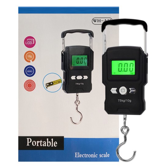 75Kg Electronic Weighing Scale LCD Digital Display Hanging Hook Scale for Fishing Travel A22 portable electronic scale with ruler