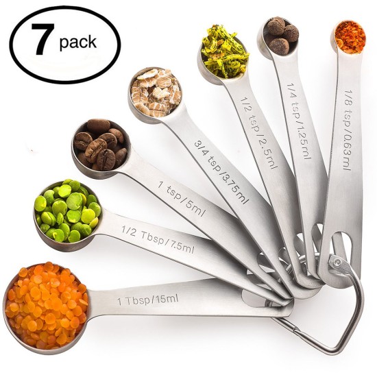 7Pcs/Set Stainless Steel Measuring Spoon Baking Tools Kitchen Gadget Stainless steel