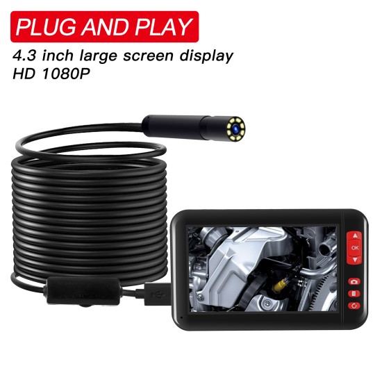 8mm 1080P Endoscope Camera with 4.3 Inch Screen Display 2000mAh 8 LED Light waterproof Inspection Borescope Camera 10 m