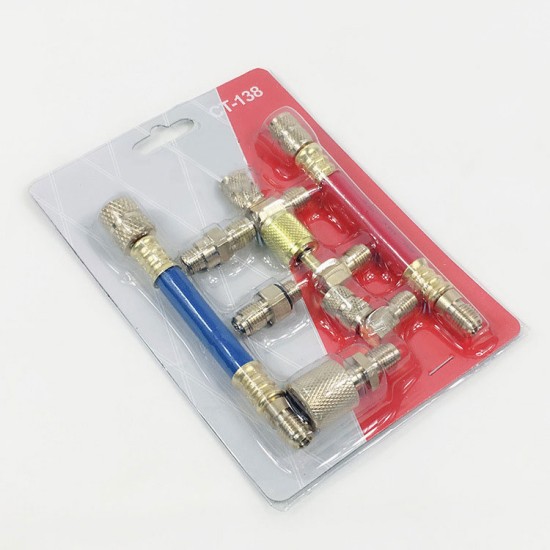 8pcs Car Air Conditioner Refrigeration R134A R12 Converting Adapter Hose Set Kits Air Condition Adapters Connector Hose Blue+red