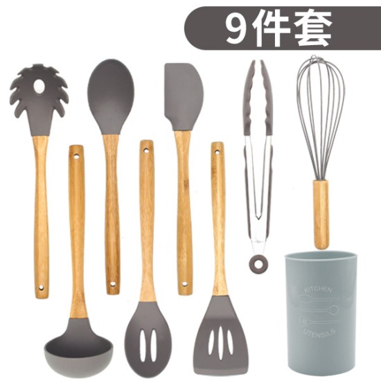 9Pcs/Set Kitchen Utensil Set Silicone Cooking Nonstick Cookware Spatula Spoon Set with plastic tube