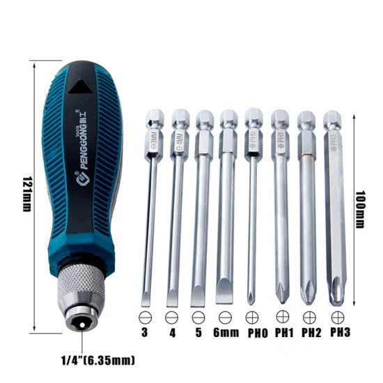 9Pcs/Set Precision Screwdriver Set for 1/4in/6.35mm Phillips/Slotted Bits with Weak Magnetic Multitool Home Appliances Repair Hand Tools blue