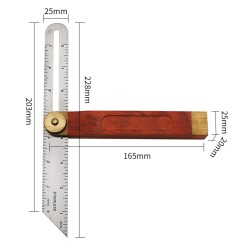 9inch Stainless Steel Sliding Angle Ruler with Wooden Handle Multi Angle Adjustable Measurement Tool 0-20cm