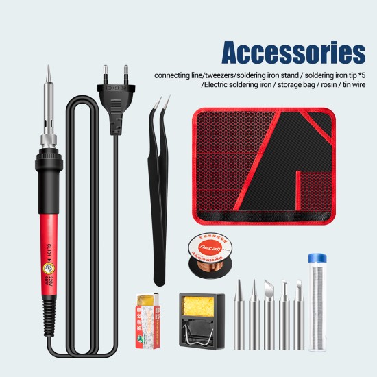 ANENG 12pcs Soldering Iron Kit 60W 110-220VAC Adjustable Temperature 200℃-450℃ Digital Display Welding Tool EU Plug