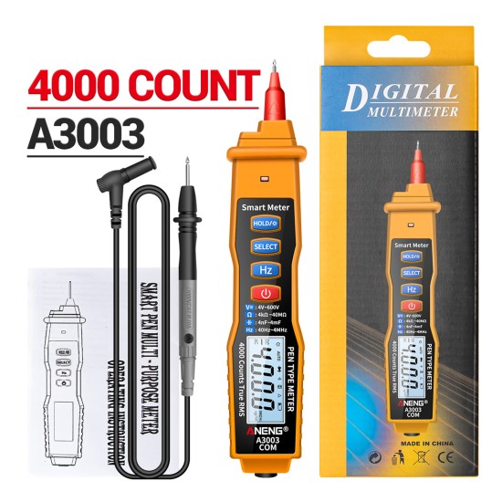 ANENG A3003 Digital Pen Multimeter 4000 Counts Smart Detector Ncv Ac/dc Voltage Resistance Capacitance Tester Orange