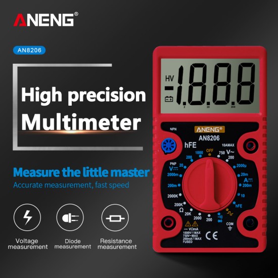 ANENG AN8206 Mini Digital Multimeter Electronic Multi Meter Red