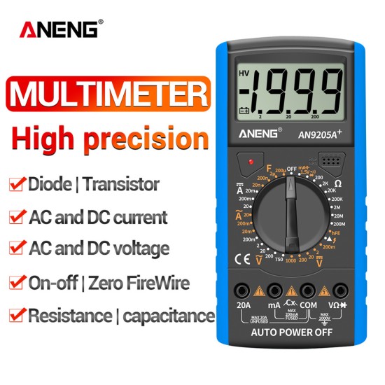 ANENG An9205a+True-rms Digital Multimeter Transistor Tester Capacitor Tester Electrical Capacitance Meter Green