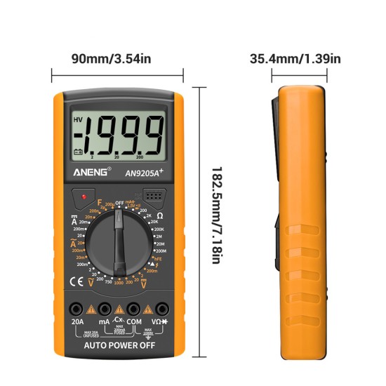 ANENG An9205a+true-rms Digital Multimeter Transistor Tester Capacitor Tester Electrical Capacitance Meter Yellow