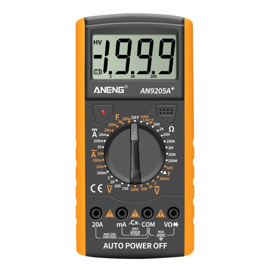 ANENG An9205a+true-rms Digital Multimeter Transistor Tester Capacitor Tester Electrical Capacitance Meter Yellow