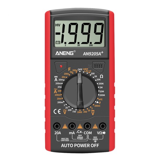 ANENG An9205a+true-rms Digital Multimeter Transistor Tester Capacitor Tester Electrical Capacitance Meter Red