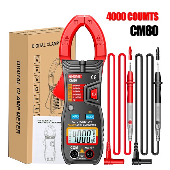 ANENG CM80 Digital Clamp Meter 4000 Counts AC/DC Voltage AC Current NCV Automatic Range Universal Meter Red