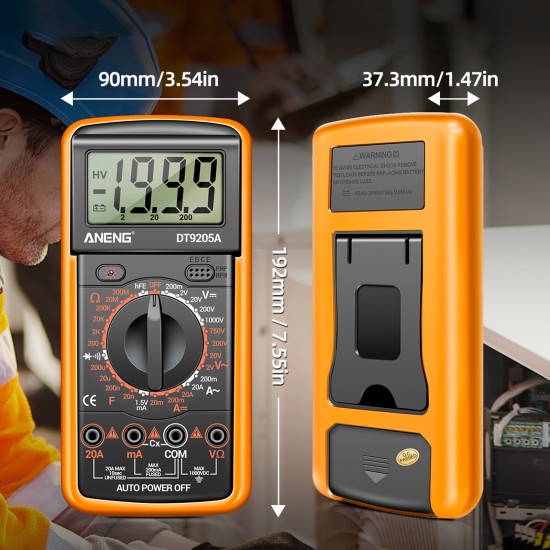 ANENG DT9205A Digital Multimeter 1999 Counts High-precision AC/DC Voltage Current Tester Multi-function Yellow