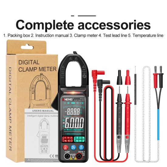 ANENG Digital Clamp Meter 6000 Counts St212 DC Current 400a Multimeter Voltage Tester Hz Ncv Ohm Black