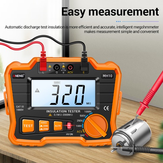 ANENG Digital Megohm Meter 100-1000V High-precision High Pressure Indicator Insulation Resistance Tester MH10 Orange