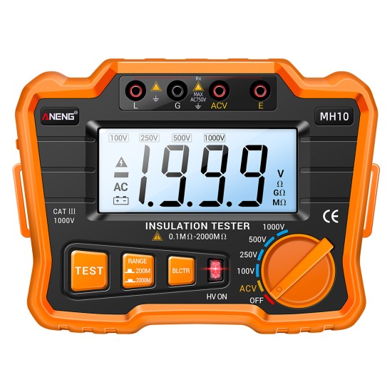 ANENG Digital Megohm Meter 100-1000V High-precision High Pressure Indicator Insulation Resistance Tester MH10 Orange