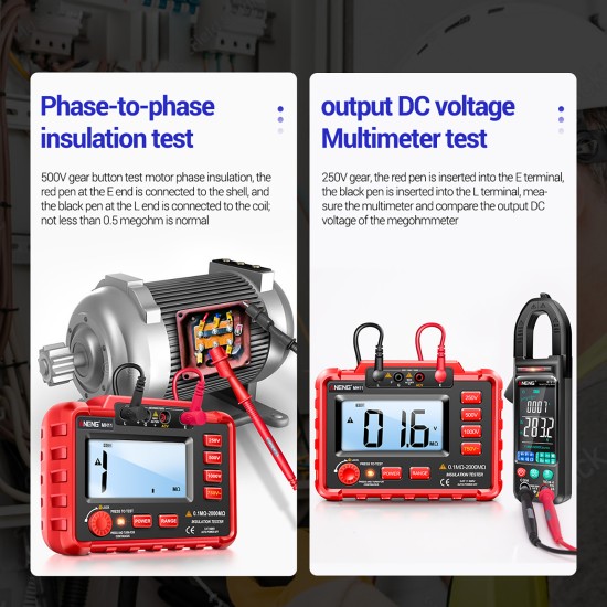 ANENG Insulation Resistance Tester Digital 250v/500v/1000v Backlight Display Megohm Meter MH11 without Battery Red